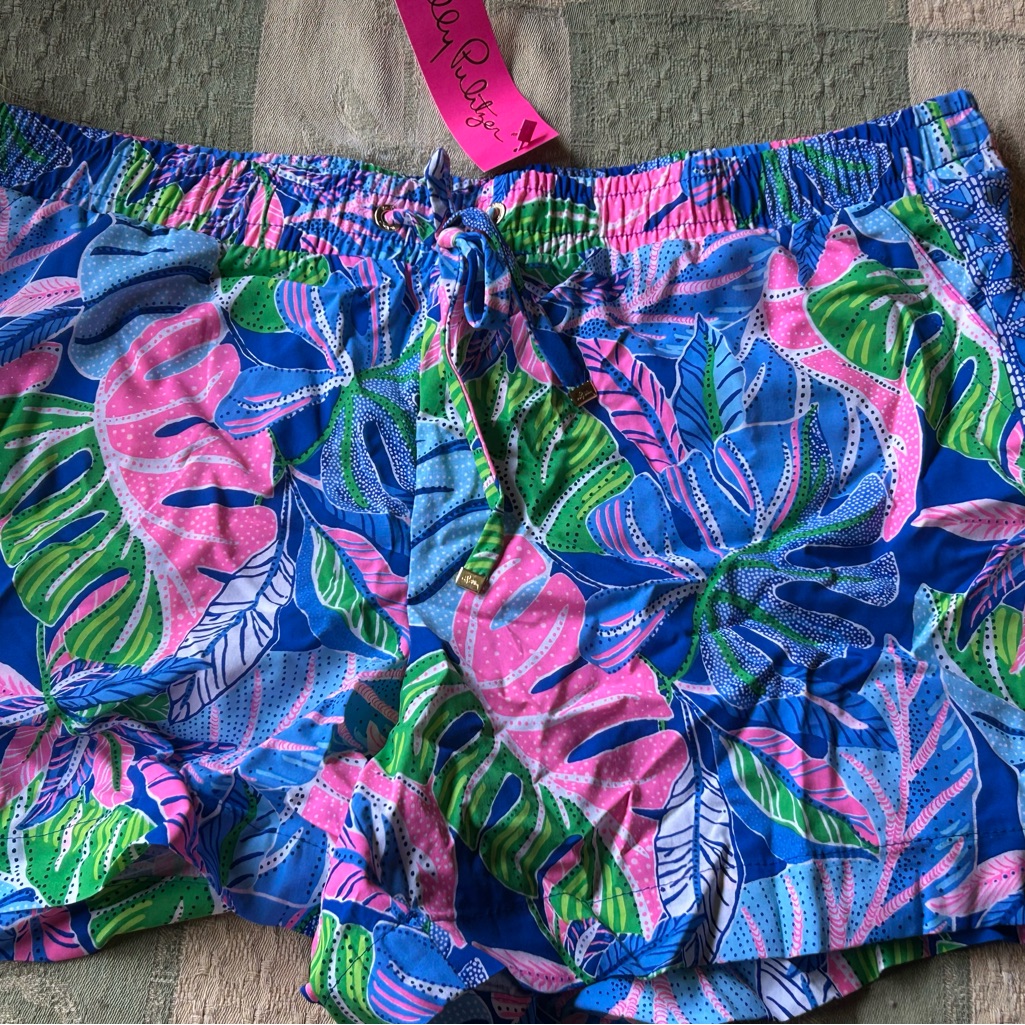 Lilly Pulitzer Katia Mid Rise Short In Blue Grotto Beleaf In Yourself Size Xl